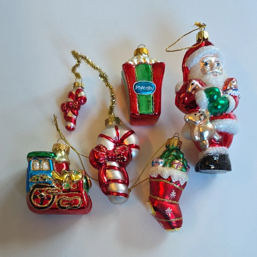 Christmas Ornament Set Of 5 Blown Glass Ornaments